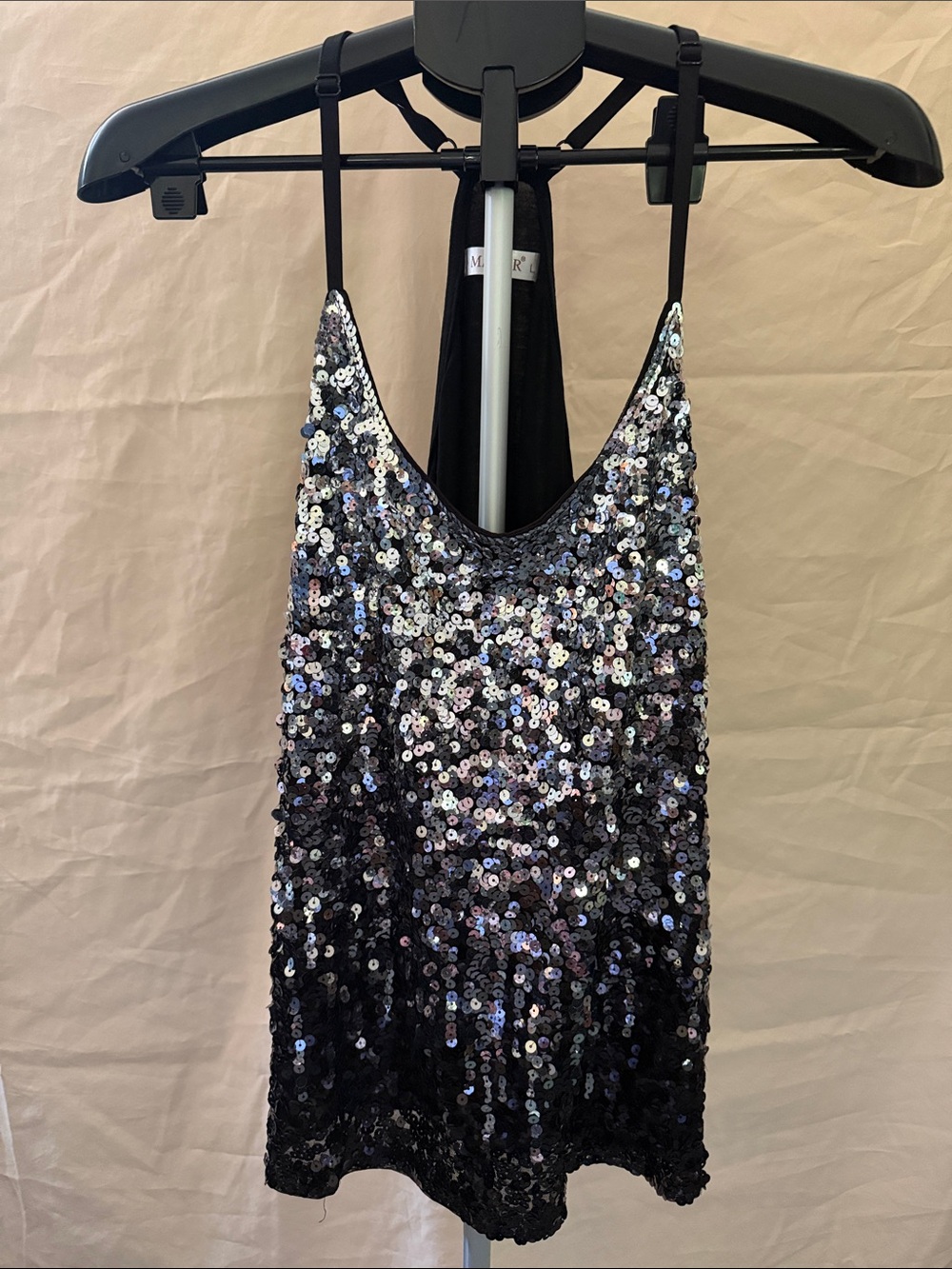 Sequin Camisole Top - Black with Silver Sparkle